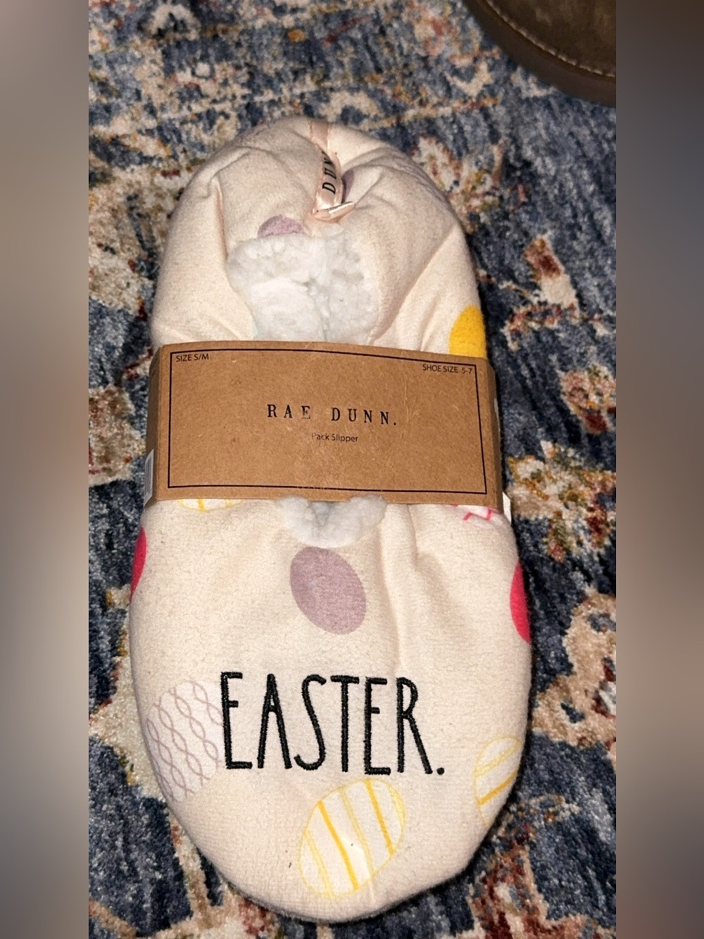Rae Dunn s/m slipper socks happy Easter spring colored shoe 5-7